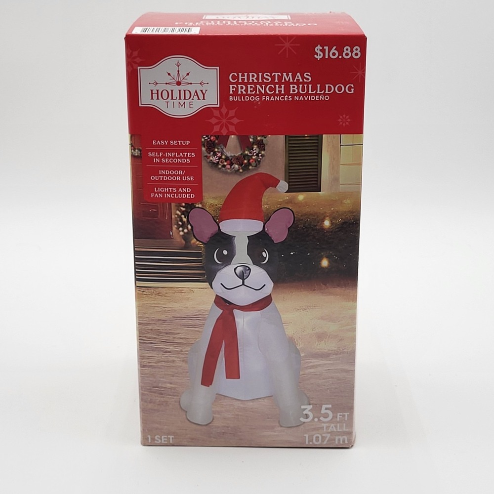 Holiday Time Christmas French Bulldog Inflatable 3.5 Ft Tall Self-Inflates‎